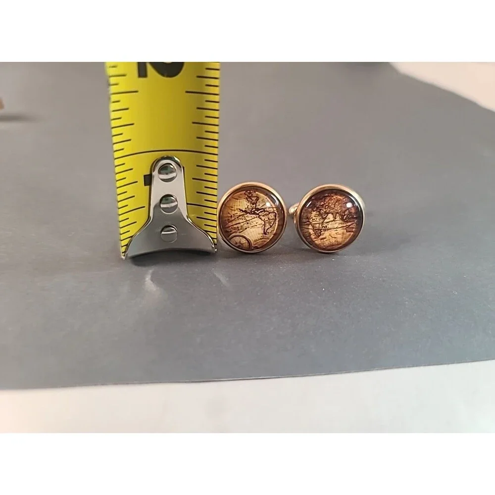 3 Piece Vintage World Map Cufflinks and Tie Clip Set